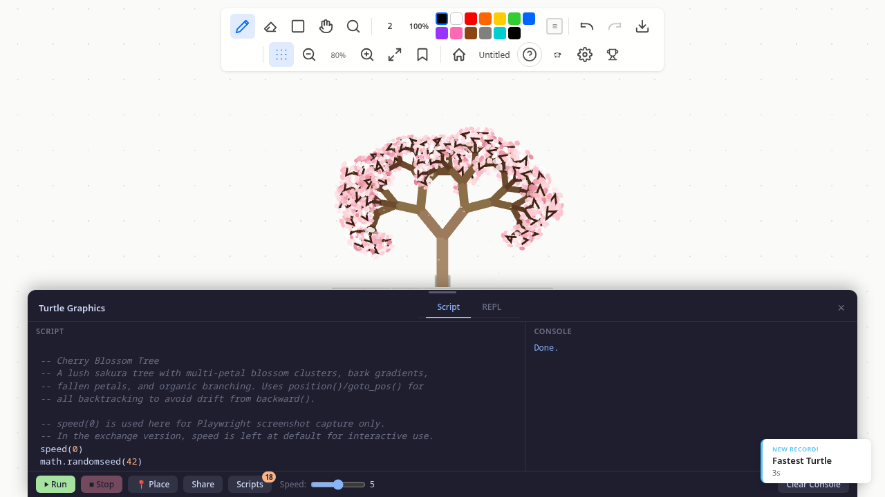 Sakura cherry blossom tree created with turtle graphics in Drawfinity
